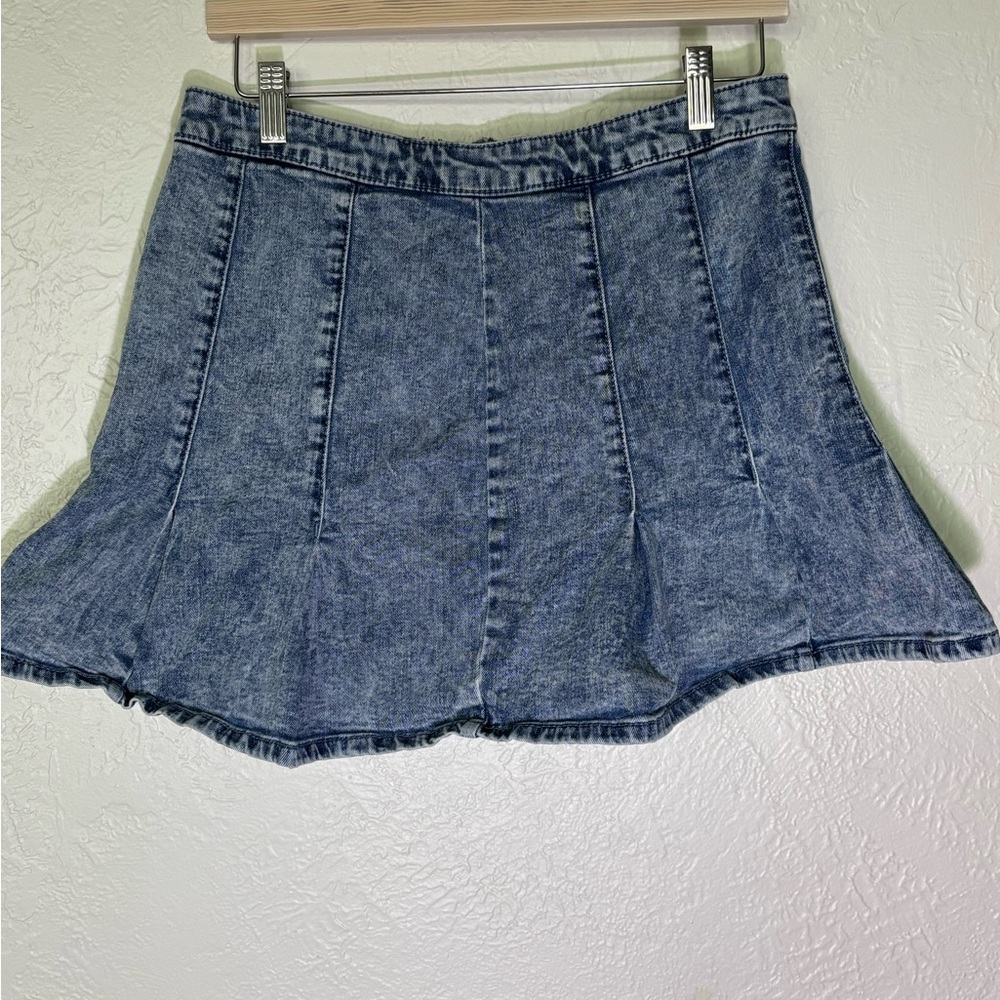 No Boundaries Washed Blue Denim Skater Mini Skirt